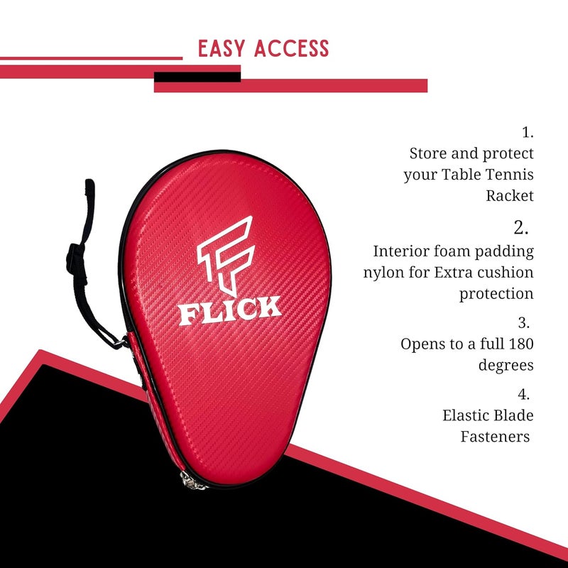 FLICK Fusion - Table Tennis Racket Hard CASE/Cover- Round| Shockproof Protective EVA-PU CASE- Stylish Design | Durable Product for TT Lovers| Assorted COLOURES. (Red) - Image 2