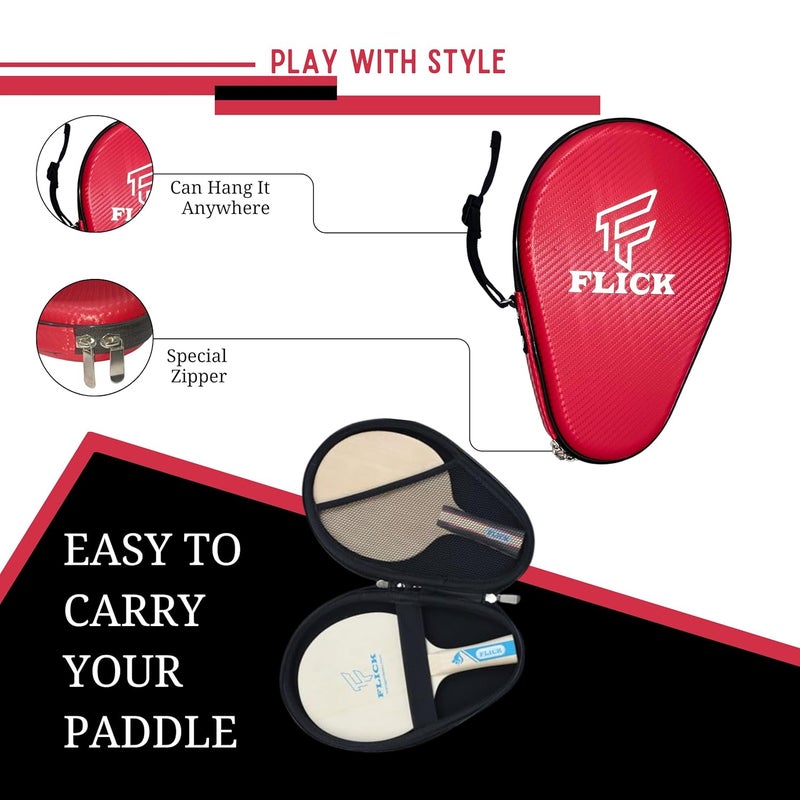 FLICK Fusion - Table Tennis Racket Hard CASE/Cover- Round| Shockproof Protective EVA-PU CASE- Stylish Design | Durable Product for TT Lovers| Assorted COLOURES. (Red) - Image 4
