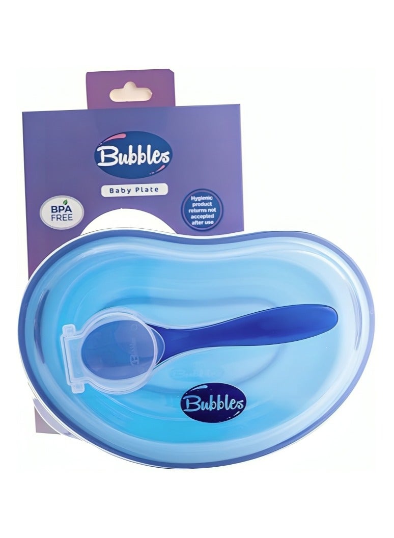 بابلز طبق بغطاء وملعقة – أزرق – 1 طبق - Image 1