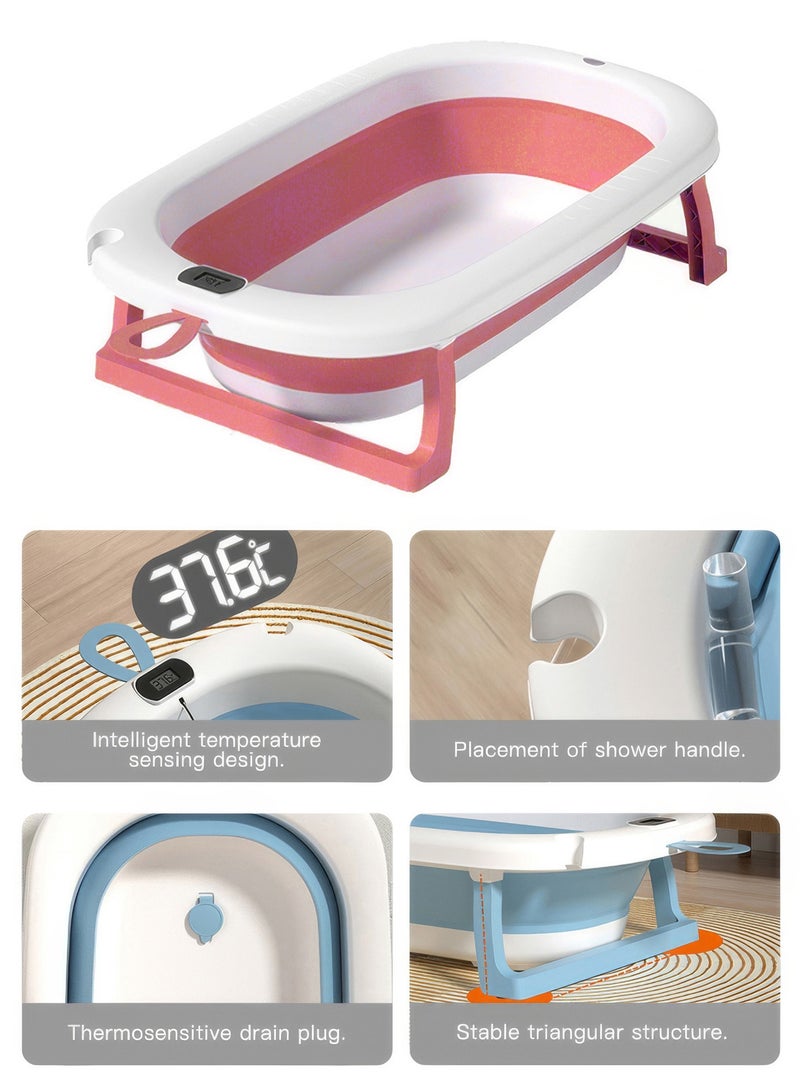 RENOVO Baby Bath Tub with Digital Thermometer, Drain Plug and Hanging Ring Portable Travel Friendly Anti-Skid Collapsible Bathtub for Kids, Pink - Image 4