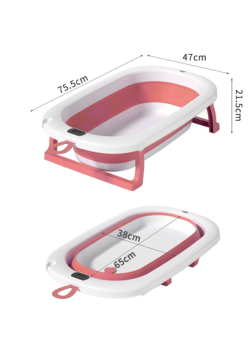 RENOVO Baby Bath Tub with Digital Thermometer, Drain Plug and Hanging Ring Portable Travel Friendly Anti-Skid Collapsible Bathtub for Kids, Pink - Image 5