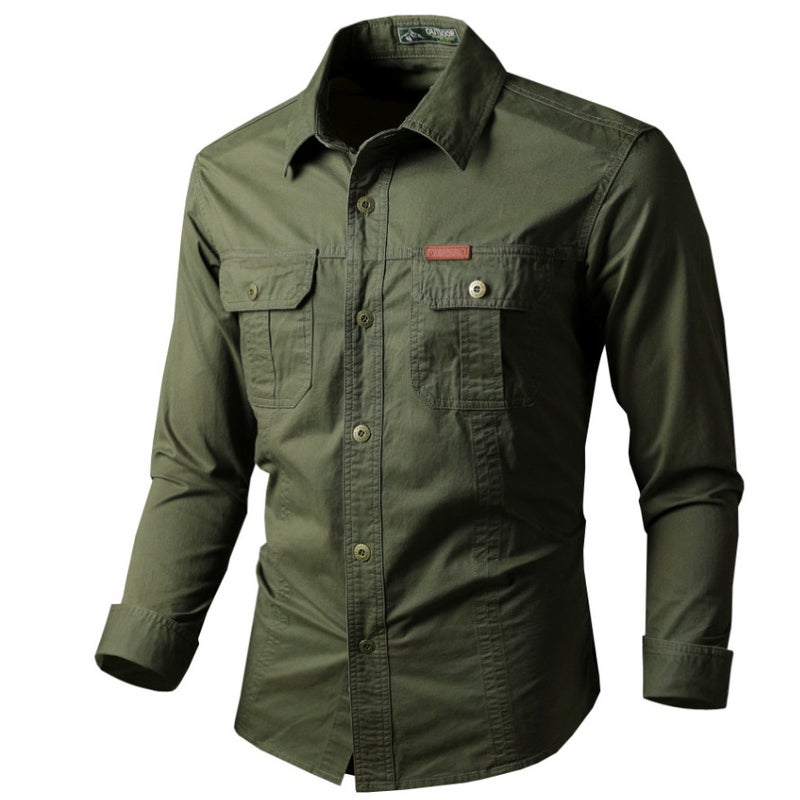 2025 Spring And Autum New Shirt Men'S Long-Sleeved Pure Cotton Casual Pure Color Shirt Young And Middle-Aged Work Slim Jacket