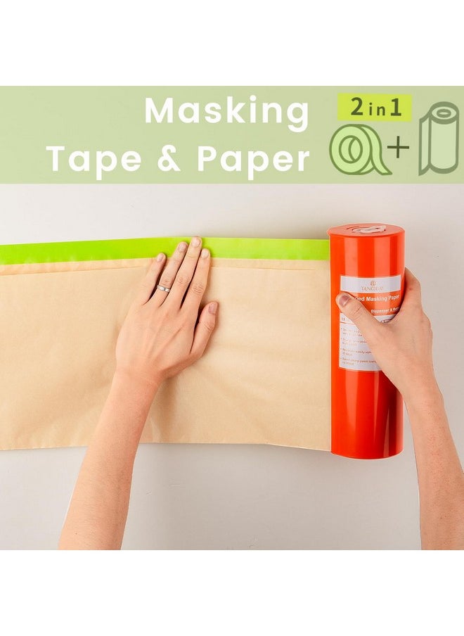 Tangibay Pre-Taped Masking Paper With Dispenser - 18" X 66' Painters Paper And Tape Attached For Painting House, Automotive Paint Masking Paper Roll For Windows, Cars, Auto-Body (1 Dispenser 1 Refill)  - Image 3