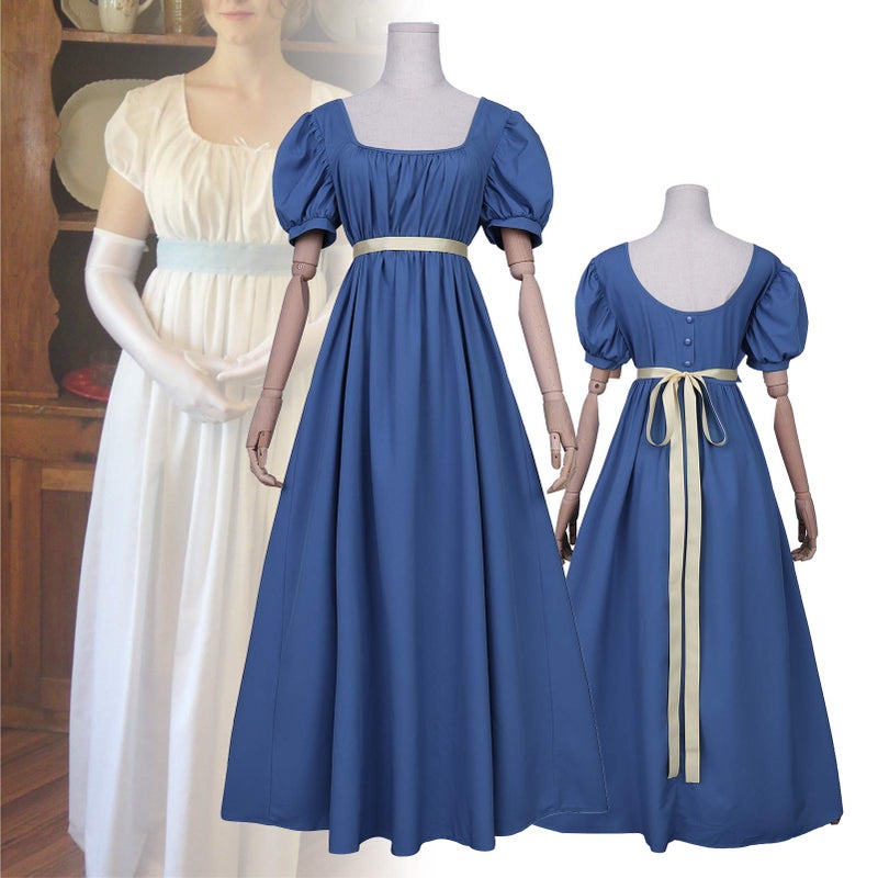HEQU Regency Dresses for Women, Polyester Regency Ball Gown with Satin Sash Polyester Ruffle Empire Waist Dress Gown (3XL, Royal Blue) - Image 3