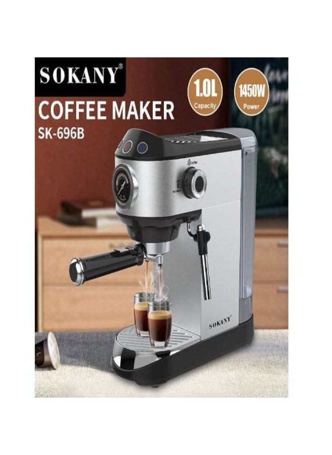 sokany Coffee Machine, 15 Bar, 1450 Watt, Silver - SK-696B  - Image 3