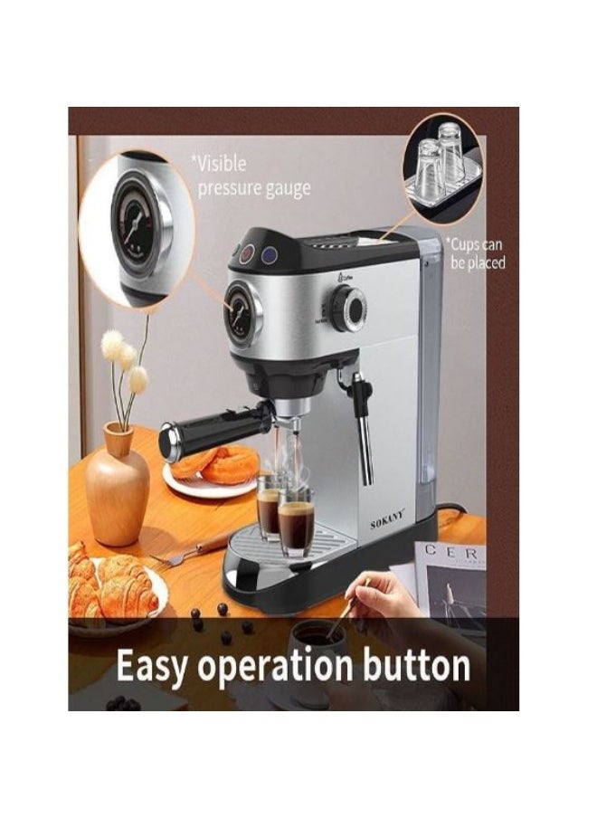 sokany Coffee Machine, 15 Bar, 1450 Watt, Silver - SK-696B  - Image 4
