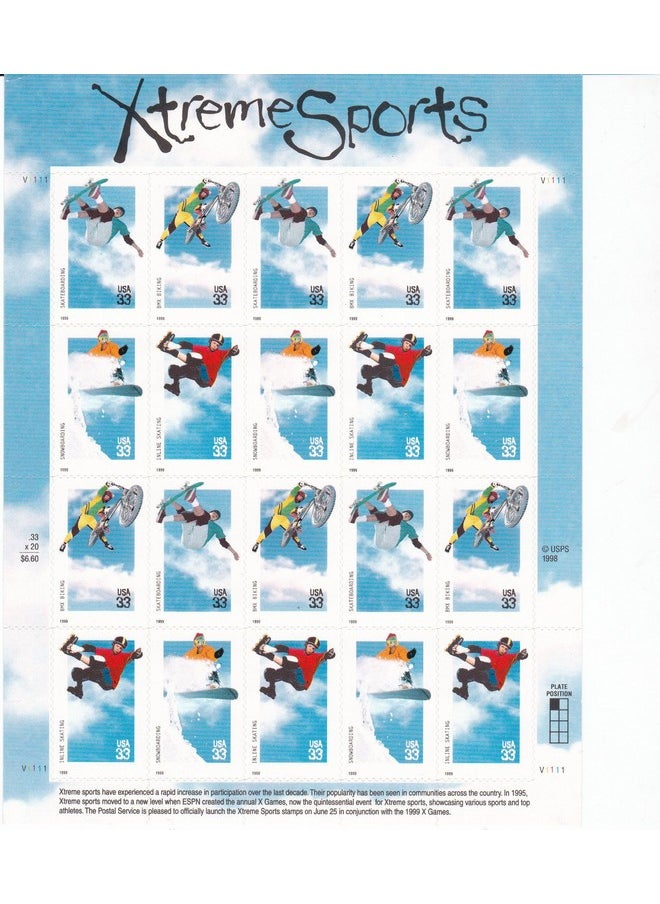 USPS Xtreme Sports Collectible Sheet Of Twenty 33 Cent Stamps  - Image 2