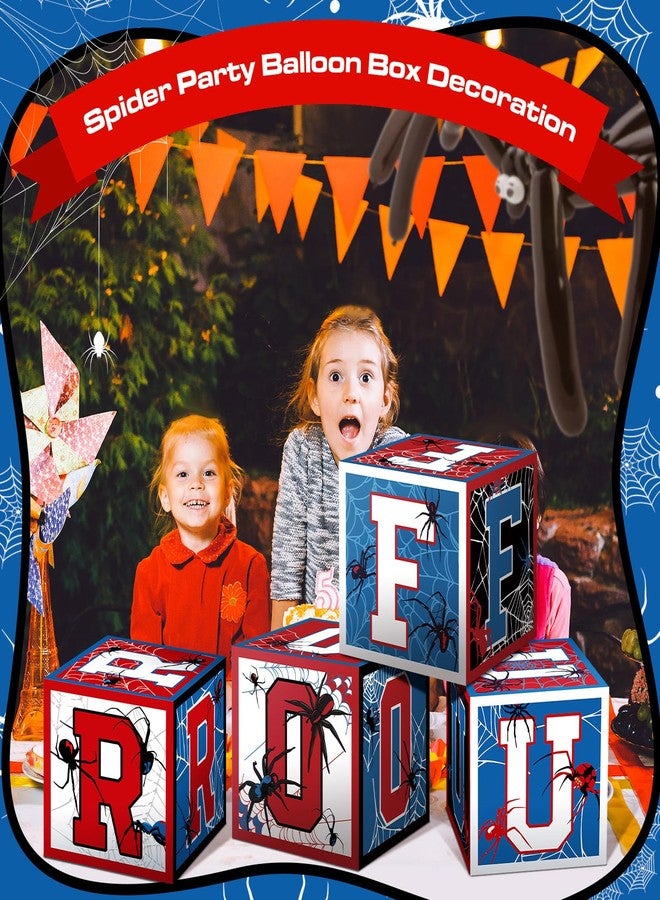 Feifeiya 4 Pcs Spider 4th Birthday Decoration Spider Theme Balloon Boxes One Baby Letter Box Theme One Blocks for Boy Fourth Birthday Party Decoration Backdrop Photoshoot Props - Image 5