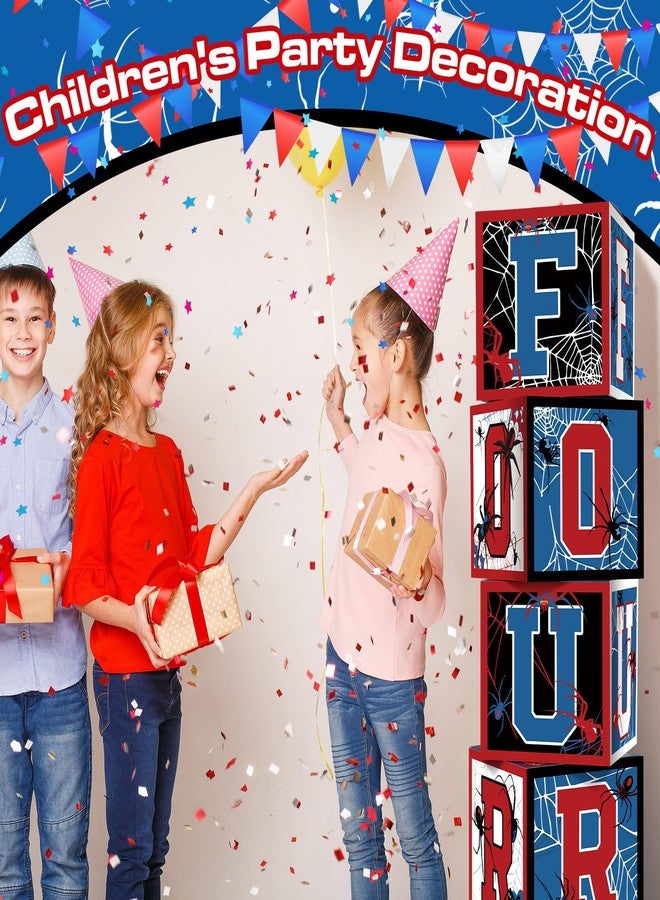 Feifeiya 4 Pcs Spider 4th Birthday Decoration Spider Theme Balloon Boxes One Baby Letter Box Theme One Blocks for Boy Fourth Birthday Party Decoration Backdrop Photoshoot Props - Image 2