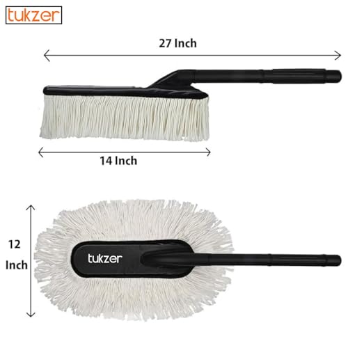 Tukzer Super-Soft Microfiber Car Duster Brush & Super-Absorbent, Lint-Free Streak-Free Microfiber Cloths (4pcs) for Car Bike Truck Dashboard/Exterior, Automobile Cleaning Polishing Washing -White - Image 2