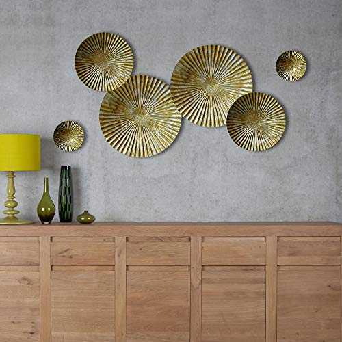 Craftter Round Metal Wall Art- Antique Abstract Wall Décor , Hanging Sunburst Wall Sculptures And Decors (Gold, Set Of 6) - Image 1