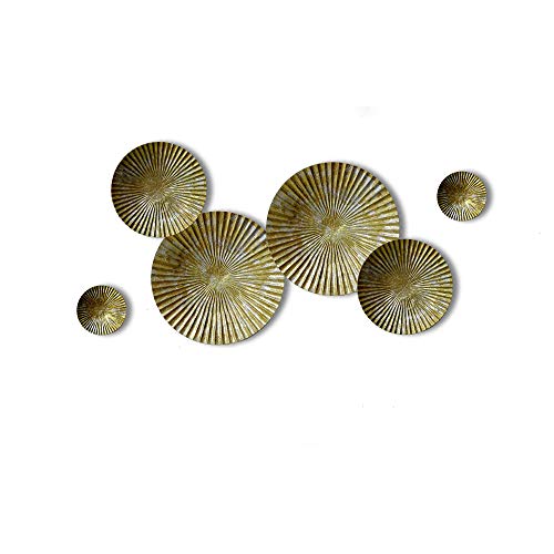 Craftter Round Metal Wall Art- Antique Abstract Wall Décor , Hanging Sunburst Wall Sculptures And Decors (Gold, Set Of 6) - Image 2