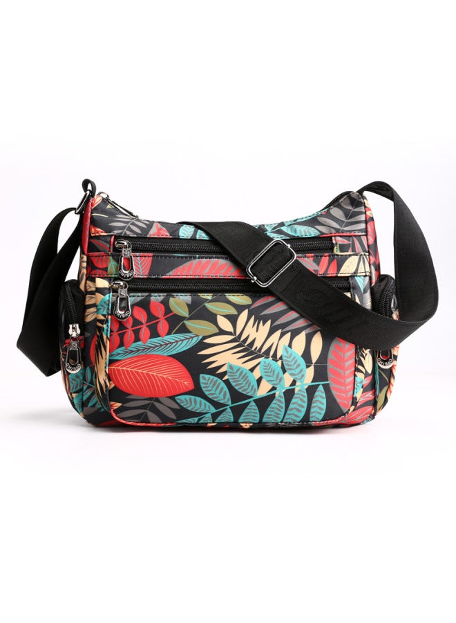 Women's Fabric Bag Casual Shoulder Bag Multi-compartment Florable Cloth Bag Nylon OxFord Cloth Crossbody Bag Middle-aged And Elderly Small Bag-Color:Color Leaf  - Image 1