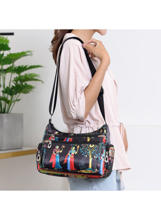 Women's Fabric Bag Casual Shoulder Bag Multi-compartment Florable Cloth Bag Nylon OxFord Cloth Crossbody Bag Middle-aged And Elderly Small Bag-Color:Color Leaf  - Image 4