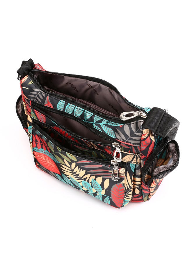 Women's Fabric Bag Casual Shoulder Bag Multi-compartment Florable Cloth Bag Nylon OxFord Cloth Crossbody Bag Middle-aged And Elderly Small Bag-Color:Color Leaf  - Image 5