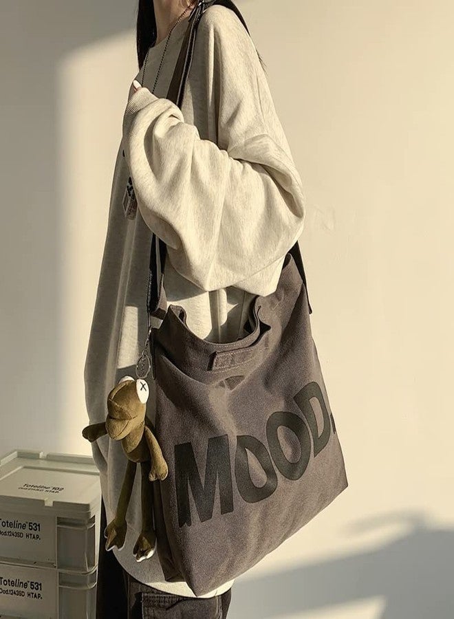 Sumleno Canvas Messenger Vintage Big Alt Emo Crossbody Bag Goth Punk Shoulder Satchels Harajuku Grunge Handbag (Brown) - Image 3