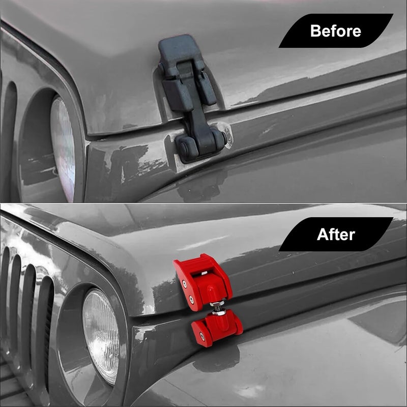 WWFGYX Hood Latches Catch Kit for Jeep Wrangler JK JL & Gladiator JT (2007-2024) - Red - Image 3