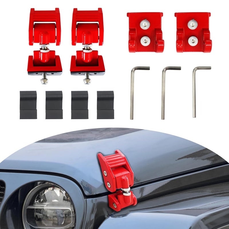WWFGYX Hood Latches Catch Kit for Jeep Wrangler JK JL & Gladiator JT (2007-2024) - Red - Image 1