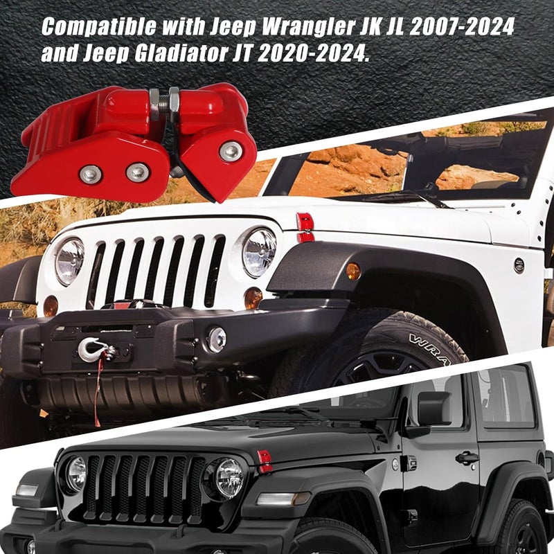 WWFGYX Hood Latches Catch Kit for Jeep Wrangler JK JL & Gladiator JT (2007-2024) - Red - Image 5