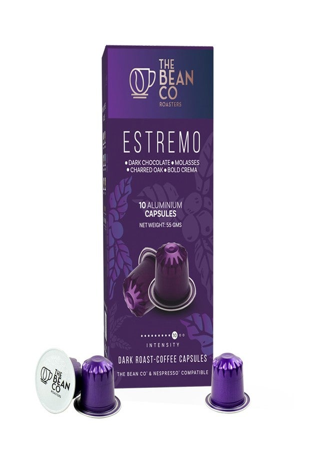 THE BEAN CO كبسولات قهوة ألومنيوم من ذا بين كو روستر إستريمو | ١٠ كبسولات قهوة - درجة التحميص ١٠ | تحميص داكن | ١٠٠٪ أرابيكا | كبسولات قهوة سويسرية الصنع - Image 1