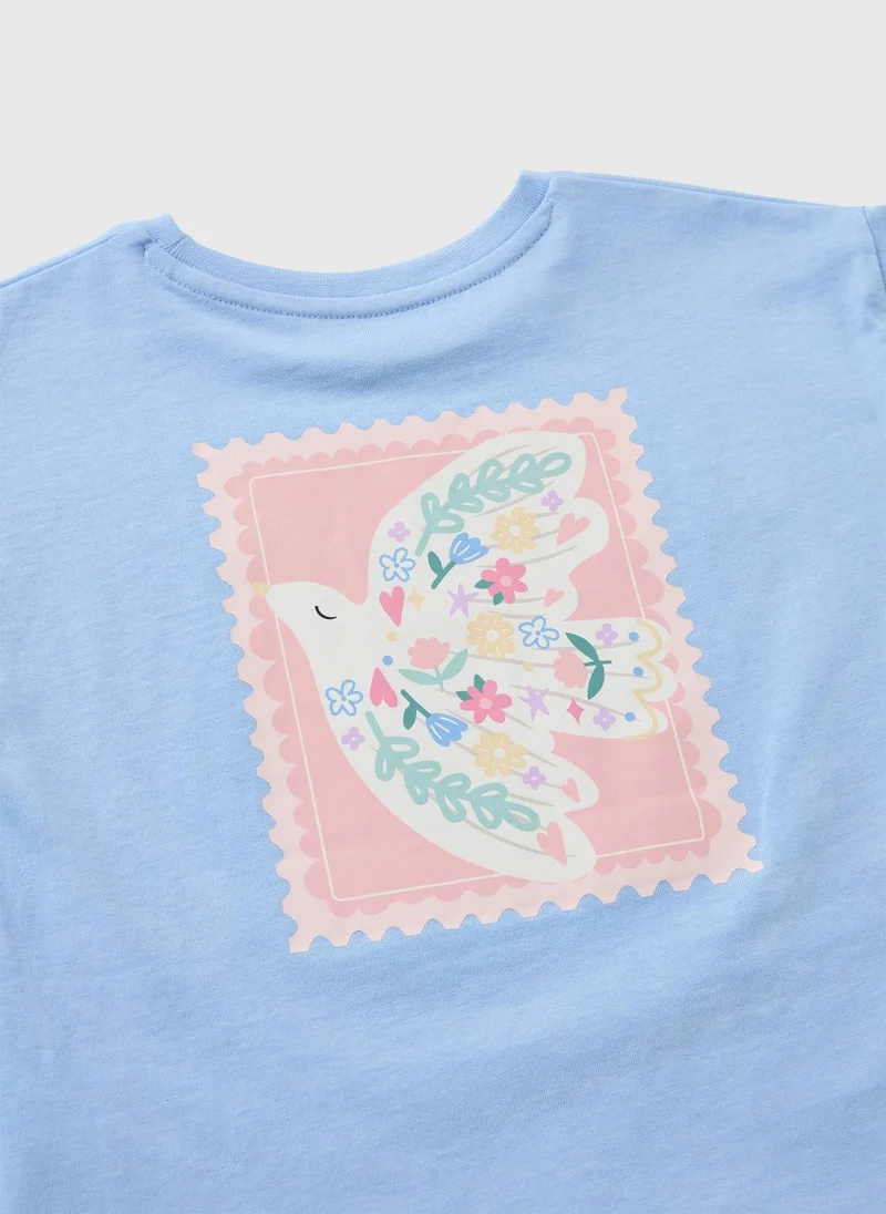 ماتلان Girls Blue Dove Back Graphic T-Shirt