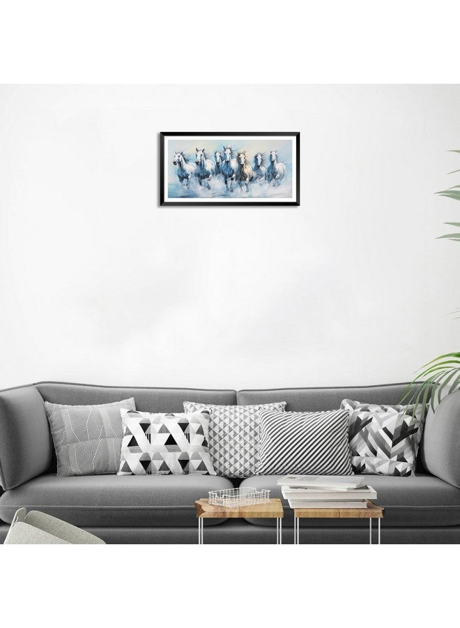 Canvas Pe لوحة فنية من قماش PE 7 خيول عداءة فاستو بركة حصان أبيض محظوظ صورة تجريدية مؤطرة بطبقة لامعة عمل فني حديث لتزيين المعيشة أو المكتب 14x26 بوصة هدية عنصر خشب صناعي - Image 2