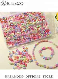 HALAMODO 1200-Piece DIY Mixed Shapes Acrylic Beads Kit Jewelry Making Set with 24-Grid Storage Box Craft Beads for Bracelets Necklaces and Creative Projects Perfect Gift for Girls 6+  - Image 4