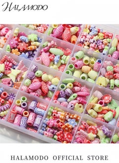 HALAMODO 1200-Piece DIY Mixed Shapes Acrylic Beads Kit Jewelry Making Set with 24-Grid Storage Box Craft Beads for Bracelets Necklaces and Creative Projects Perfect Gift for Girls 6+  - Image 5
