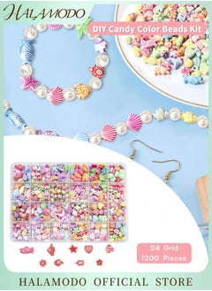HALAMODO 1200-Piece DIY Mixed Shapes Acrylic Beads Kit Jewelry Making Set with 24-Grid Storage Box Craft Beads for Bracelets Necklaces and Creative Projects Perfect Gift for Girls 6+  - Image 1
