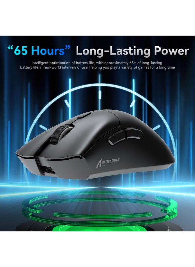 Attack Shark Shark Attack R1 Ultralight Gaming Mouse 59g with Strap Wireless/Wired Bluetooth/2.4GHz Gaming Mouse 6 DPI Adjustable Resolution up to 18000 65 Hours Battery Life Comes with Sticker Color Black - Image 3