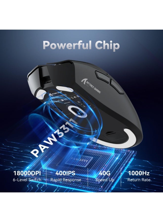 Attack Shark Shark Attack R1 Ultralight Gaming Mouse 59g with Strap Wireless/Wired Bluetooth/2.4GHz Gaming Mouse 6 DPI Adjustable Resolution up to 18000 65 Hours Battery Life Comes with Sticker Color Black - Image 5