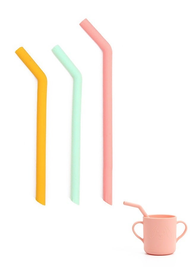 3 Pcs Reusable Silicone Straws, Food Grade BPA Free Non Rubber Straw, Bendable Straws for Kids Toddlers (Pink+Green+Yellow) - Image 1
