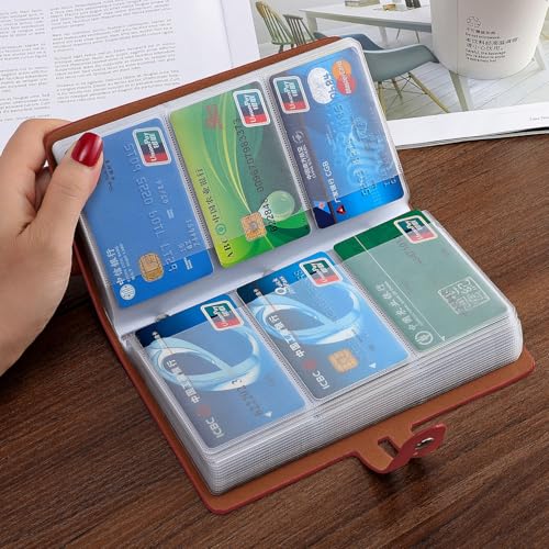 Romozi RFID Credit Card Holder, Leather Business Card Organizer with 96 Card Slots, Credit Card Case for Managing Your Different Cards and Important Documents to Prevent Loss or Damage (Dark Red) - Image 2