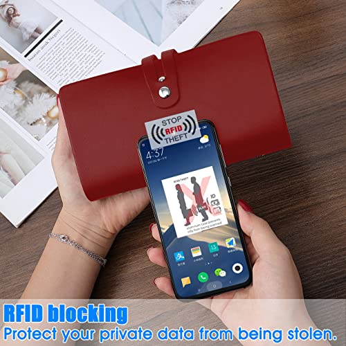 Romozi RFID Credit Card Holder, Leather Business Card Organizer with 96 Card Slots, Credit Card Case for Managing Your Different Cards and Important Documents to Prevent Loss or Damage (Dark Red) - Image 4