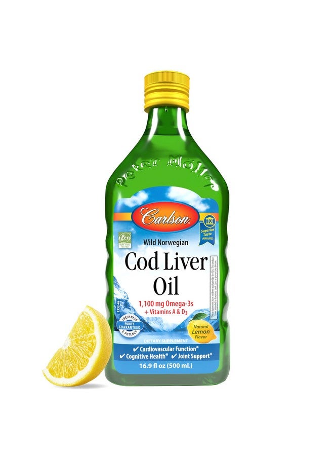 Carlson - Cod Liver Oil, 1100 mg Omega-3s, Liquid Fish Oil Supplement, Wild-Caught Norwegian Arctic , Sustainably Sourced Nordic Fish Oil Liquid, Lemon, 500 ml - Image 1