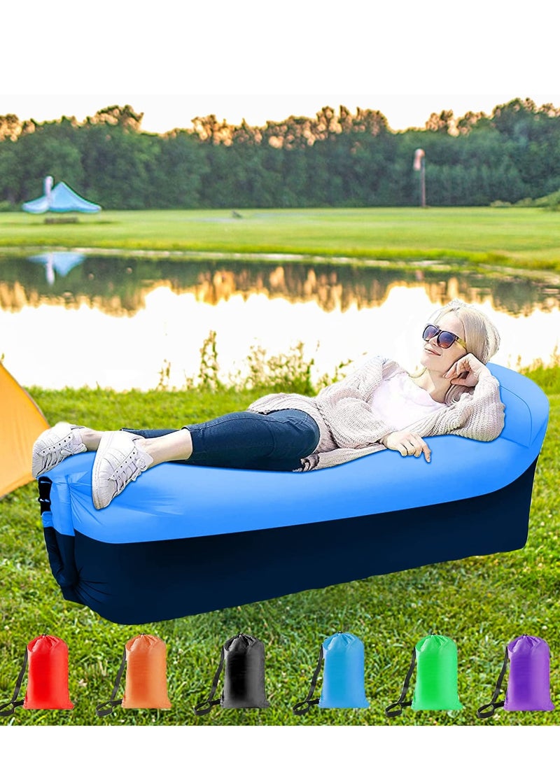 KASTWAVE - Inflatable Lounger Air Sofa Hammock,Portable,Waterproof Anti-Air Leaking Design,Pillow Shape The top for Added Comfort, for Lakeside Beach Traveling Camping Picnics & Music Festivals Camping (Blue) - Image 1