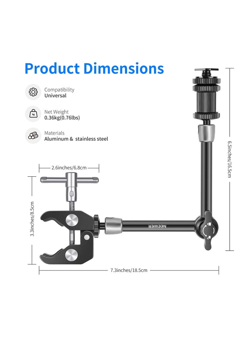 Neewer Neewer ST20 Articulating Magic Arm with Super Clamp – 11" Adjustable Friction Arm for Camera Monitors, LED Lights, and Microphones - Image 2
