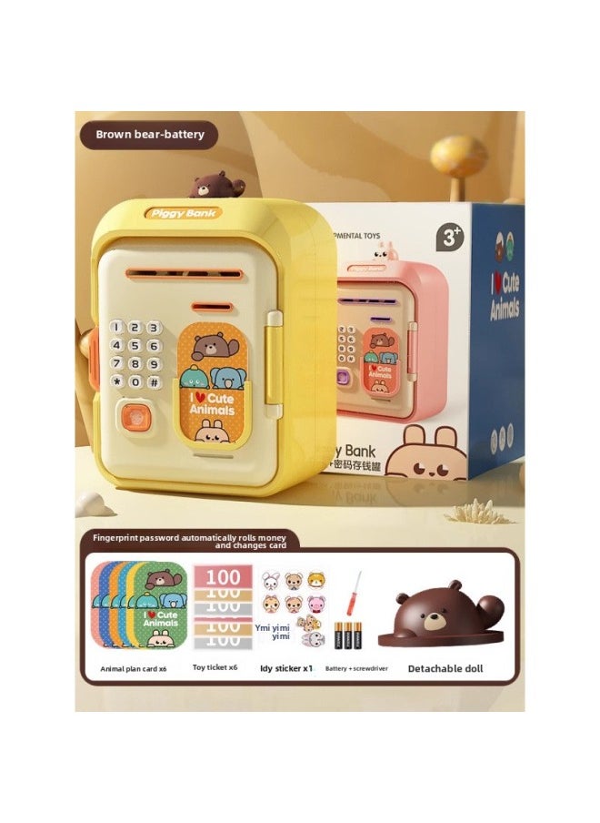 Generic Piggy Bank 2025 Only Children's Password Piggy Bank Is Desirable To Store Boys And Girls Birthday Dragon-Colour:[fingerprint Password-battery] Brown Brown Bear  - Image 1