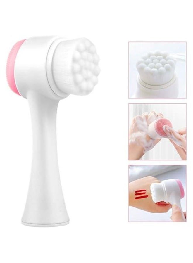 Double Face Cleanser Face Brush Soft Hair Silicone Face Washer Manual Makeup Remover Deep Cleansing Brush Random Color - Image 3