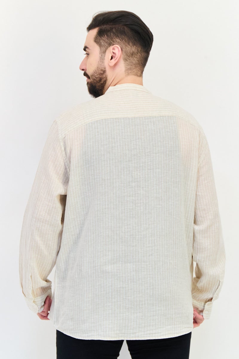 Celio Men Regular Fit Stripe Long Sleeves Casual Shirt, Beige - Image 3