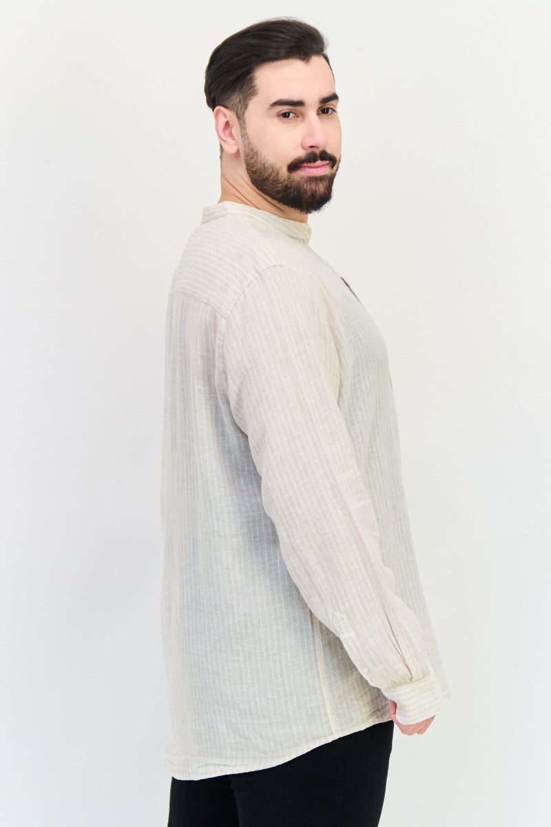 Celio Men Regular Fit Stripe Long Sleeves Casual Shirt, Beige - Image 2