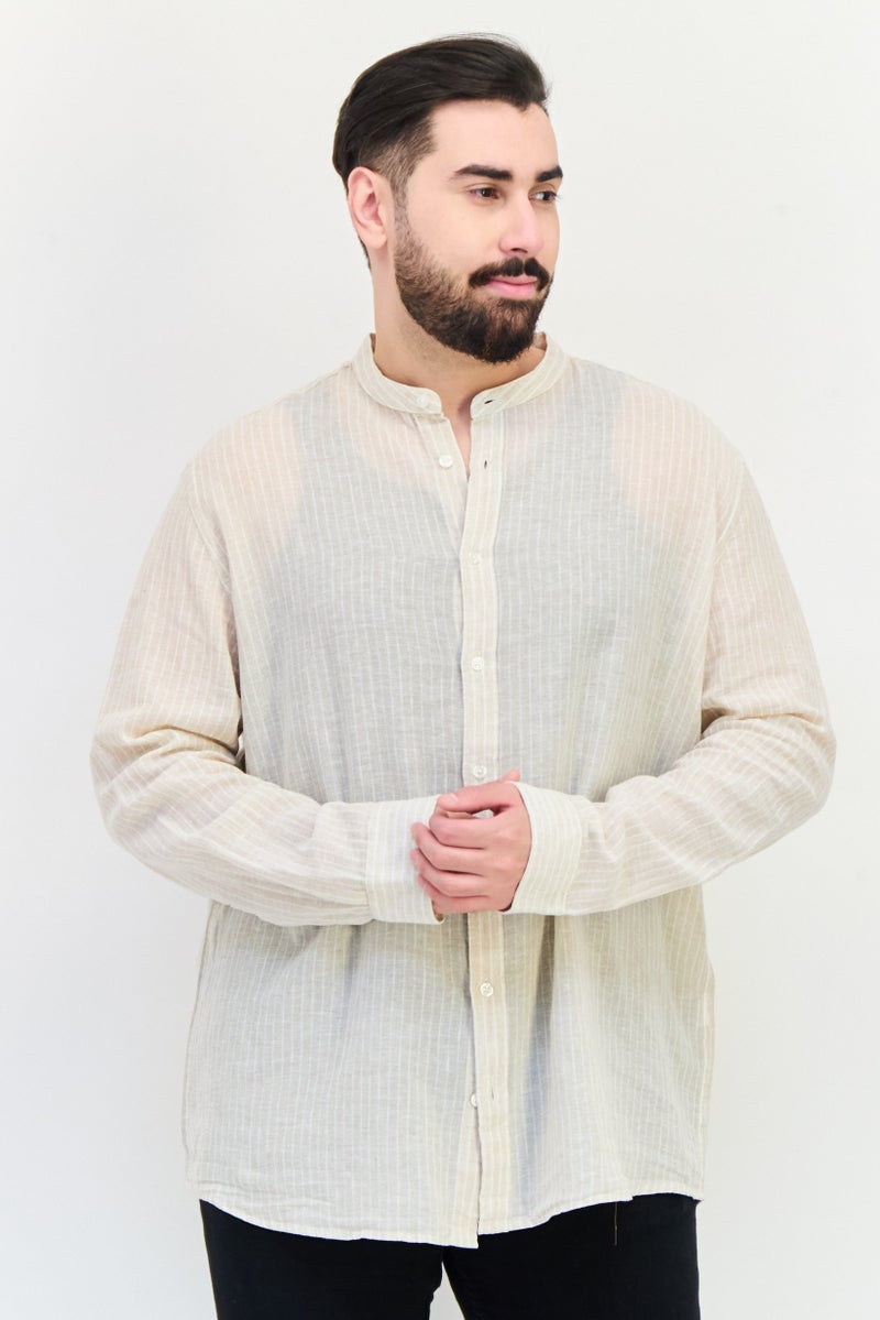 Celio Men Regular Fit Stripe Long Sleeves Casual Shirt, Beige - Image 1