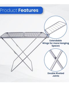 Generic Cloth Dryer, Rust Proof, Iron Wire & Frame, RF10877 Metal Drying Rack Multifunctional Air Dryer Ideal for Indoor/Outdoor Easy Store & Folding Clothes Dryer, Grey  - Image 2
