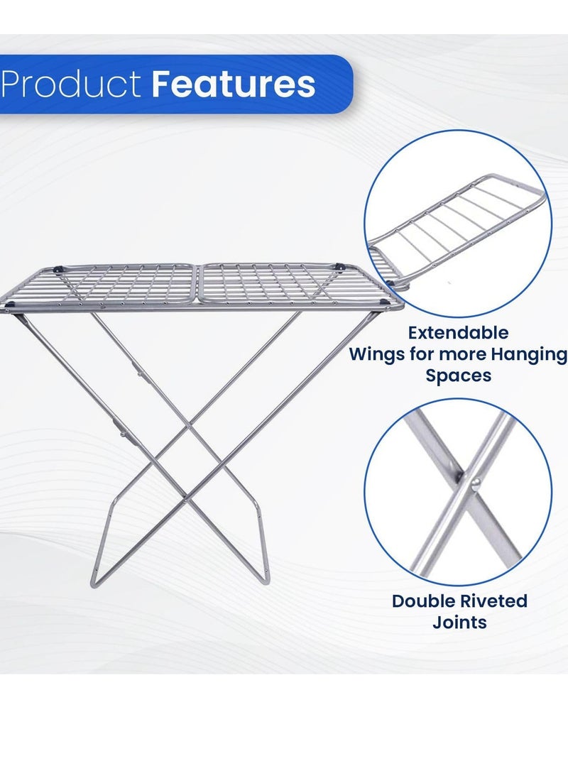 Generic Cloth Dryer, Rust Proof, Iron Wire & Frame, RF10877 Metal Drying Rack Multifunctional Air Dryer Ideal for Indoor/Outdoor Easy Store & Folding Clothes Dryer, Grey  - Image 2