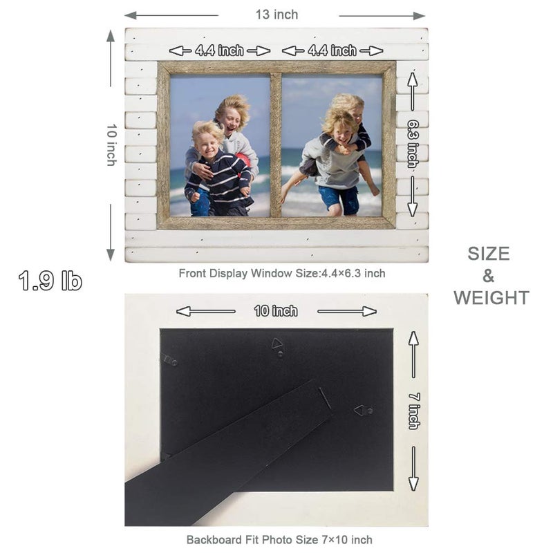icheesday 5x7 2-Opening Wood Frames Rustic White Picture Frames Wall and Table Top Display Two Photos - Image 4