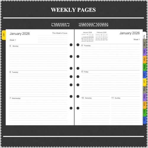 Tiankool 2026 Planner Refill for A5 7-Ring Binder,Weekly & Monthly Planner Inserts Runs from Jan 2026 to Dec 2026, 5-3/4" x 8-1/4" - Image 5