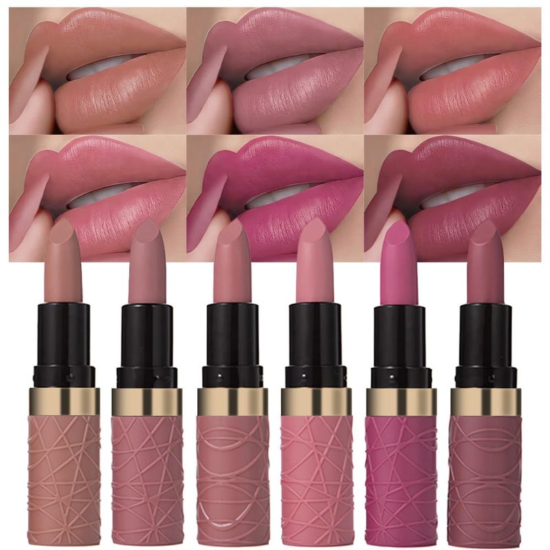 evpct 6Pcs Nude Brown Pink Purple Rose Red Mauve Matte Lipstick Sets for Women Velvet Lipstick Long Lasting Waterproof 24 Hours Lip Stick Stain Makeup Gift Sets labiales mate 24 horas originales A - Image 1