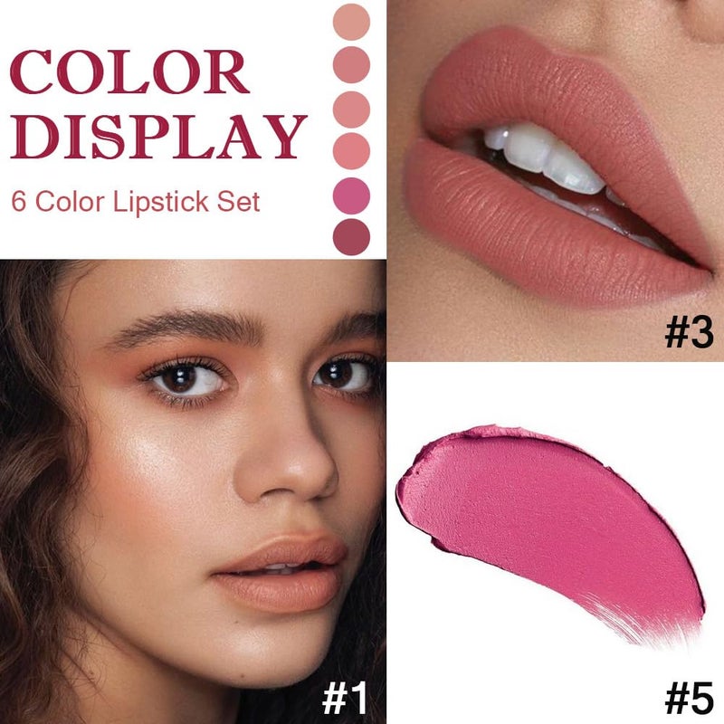evpct 6Pcs Nude Brown Pink Purple Rose Red Mauve Matte Lipstick Sets for Women Velvet Lipstick Long Lasting Waterproof 24 Hours Lip Stick Stain Makeup Gift Sets labiales mate 24 horas originales A - Image 3