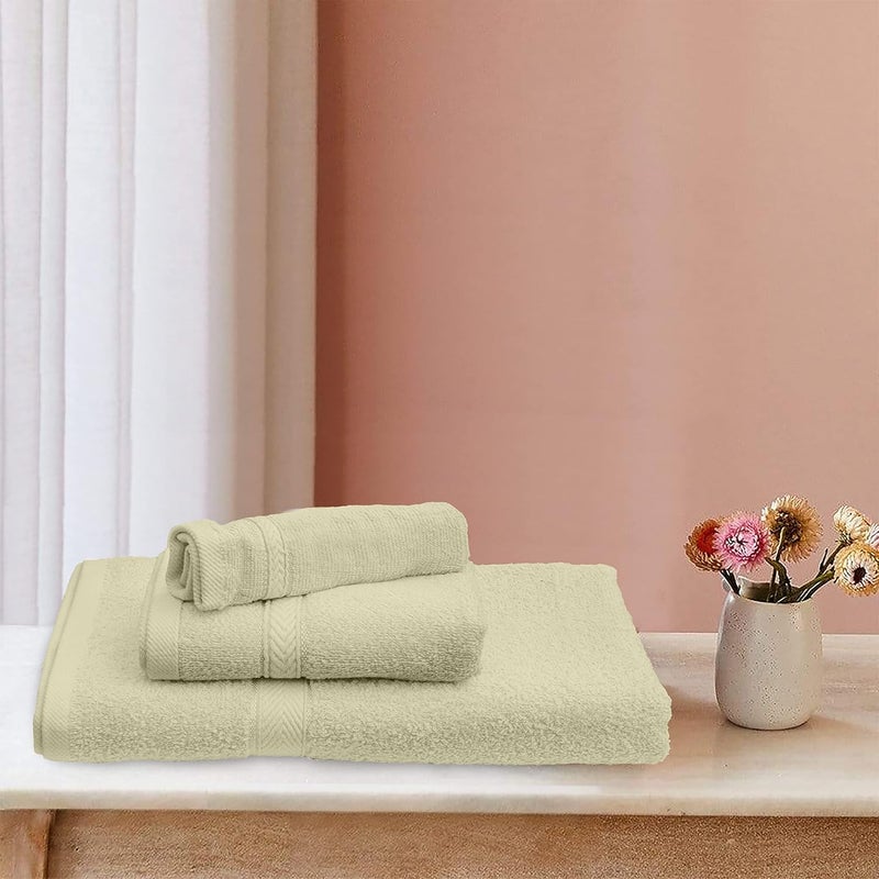 Princess Deyarco - - 3 Pcs Towel Set, Includes: Face (30x30cm), Hand (40x70cm) and Bath (70x140cm) Towels, Fabric: 100% Cotton Terry, Pattern: Ringspun, Color: Cream - Image 1