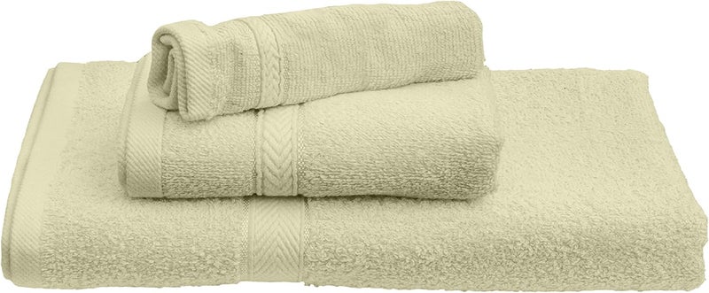 Princess Deyarco - - 3 Pcs Towel Set, Includes: Face (30x30cm), Hand (40x70cm) and Bath (70x140cm) Towels, Fabric: 100% Cotton Terry, Pattern: Ringspun, Color: Cream - Image 2